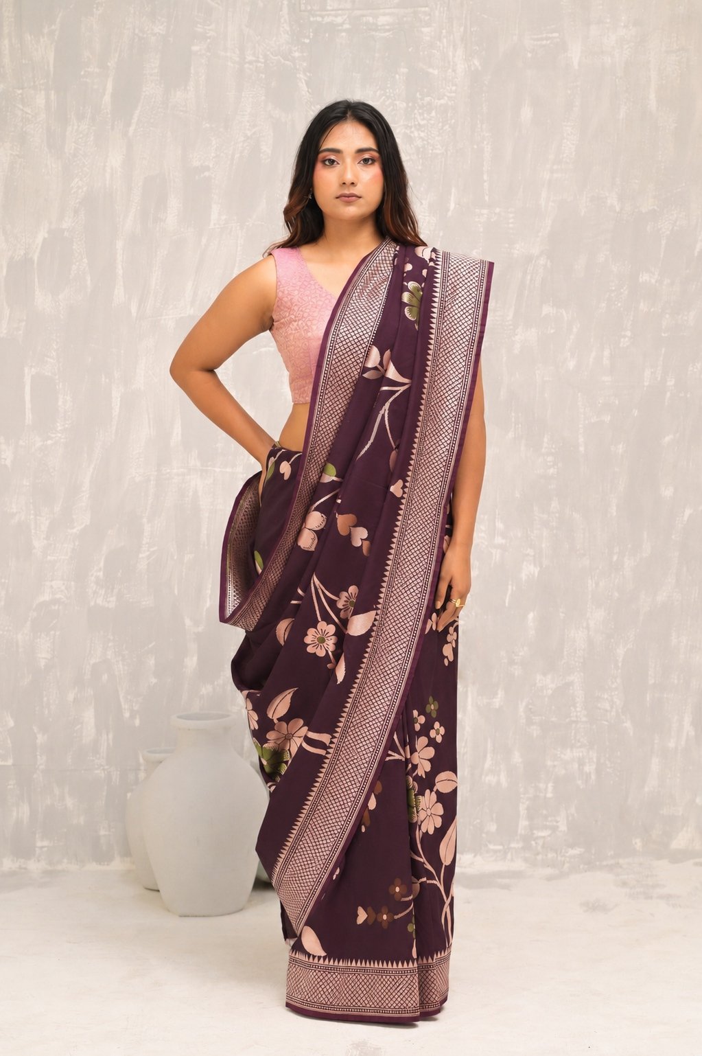 Plum Silk Banarasi Cutwork Saree